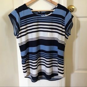 Ann Taylor Blue Striped Short Sleeve Blouse